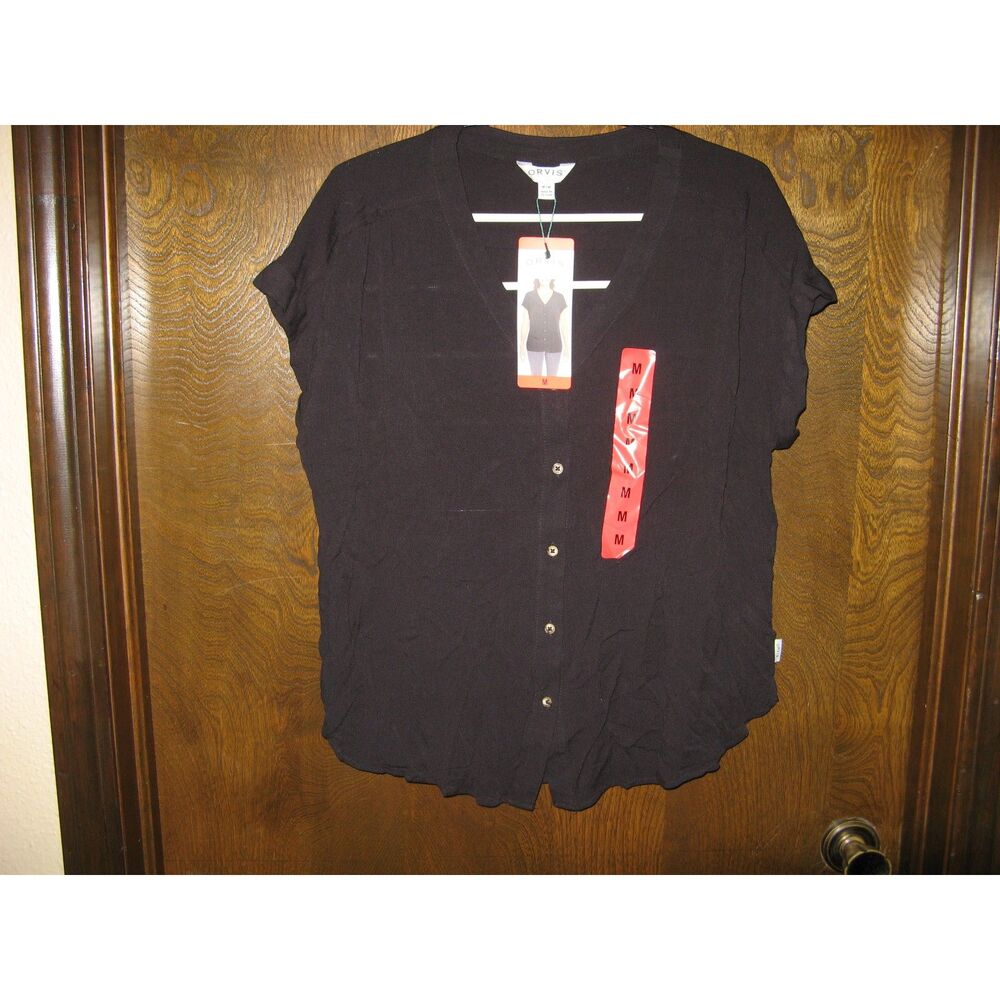 Womens Orvis Classic Collection Black Button Front Blouse Shirt Size M NWT